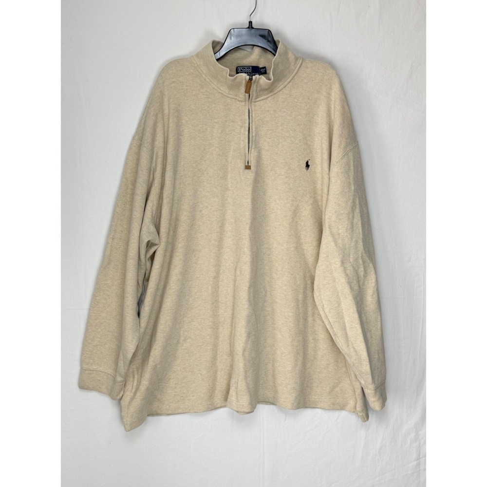 Polo Ralph Lauren Men Cotton Pullover 4XLT Oatmeal Heather 1/4 Zip Pony Logo